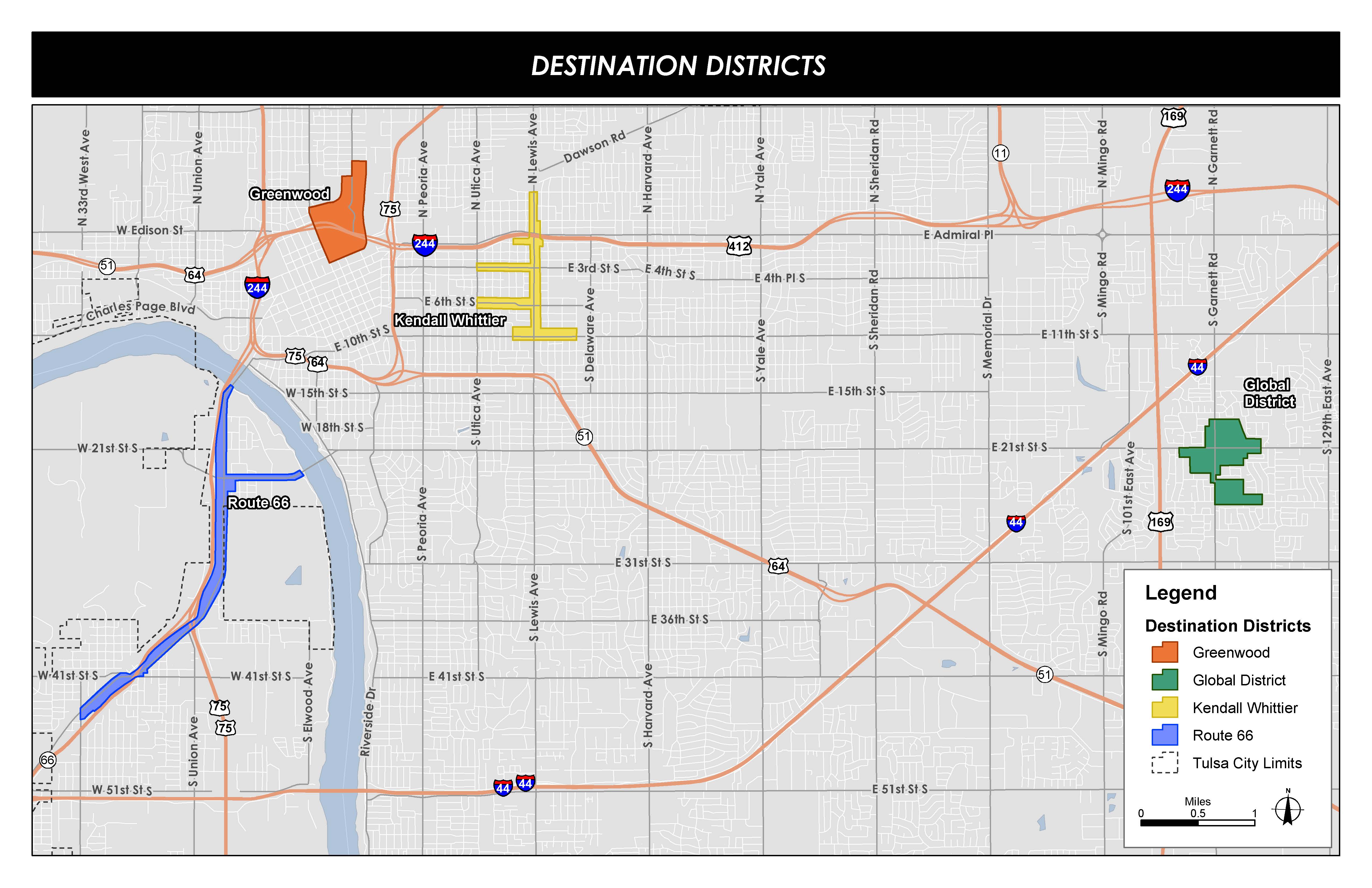 Map of Tulsa's Existing Destination Districts