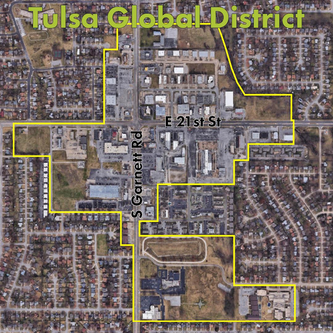 Map showing the location of the Tulsa Global District