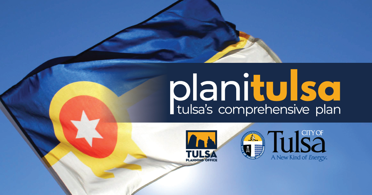 planitulsa superimposed on a photo of the Tulsa Flag, with logos for Tulsa Planning Office and the City of Tulsa beneath.